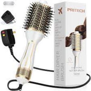 NEW PRITECH DUAL VOLTAGE 1000W CERAMIC IONIC HOT AIR BRUSH - 4 IN 1 STYLER